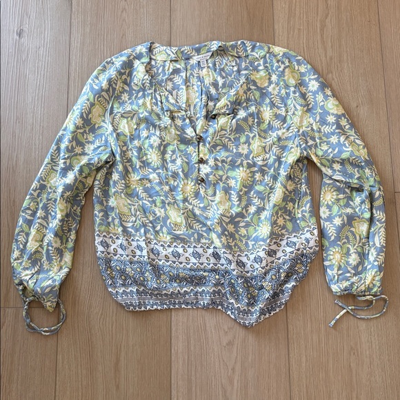 Lucky Brand Floral Boho Peasant Blouse Size Medium - Picture 2 of 6